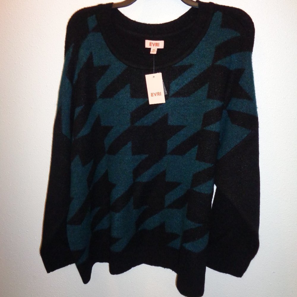 New EVRI Sweater Size 4X Black & Teal Crewneck Women's Plus